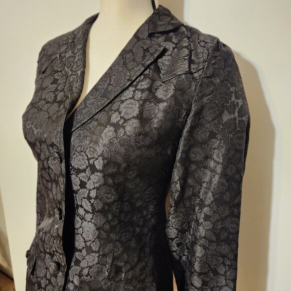 Rare Vintage 60s Panhandle slim Western Goth Punk Black Floral Brocade Blazer - Picture 3 of 15